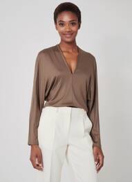 Tricou mâneci lungi mâneci lungi maro NINATI femme