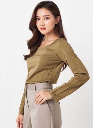 Tricou mâneci lungi mâneci lungi verde DDP femeie