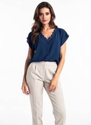 Top țesătură crep mâneci scurte albastru I.CODE (By IKKS) femeie