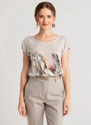 Tricou imprimeu fantezie mâneci scurte gri KOCCA femeie