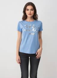Tricou elasticitate mâneci scurte albastru IKKS femme