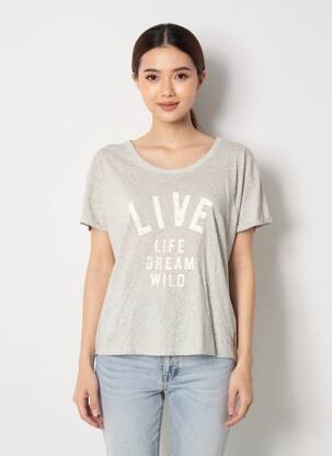 Tricou serigrafie mâneci scurte gri MAISON SCOTCH femme