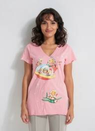 Tricou guler în v mâneci scurte roz MADE U LOOK femme