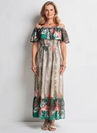 Rochie lungă mâneci scurte mâneci scurte bej GREGORY PAT femme