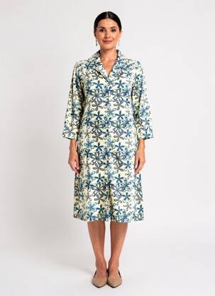 Rochie midi imprimeu floral mâneci lungi bej STORIATIPIC femeie