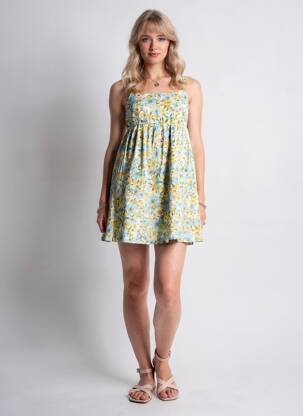 Rochie scurtă croială evazată bretele subțiri albastru GRACE & MILA femeie
