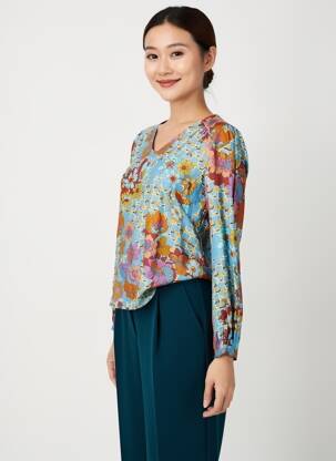 Bluză țesătură poplin mâneci lungi albastru TINTA STYLE femeie