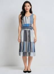 Rochie midi imprimeu fantezie fără mâneci albastru CONCEPT K femme