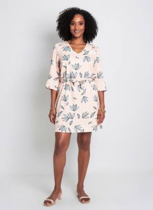 Rochie scurtă croială fluidă mâneci 3/4 roz DIANE LAURY femeie