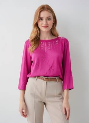 Pulover croială dreaptă mâneci 3/4 violet DIANE LAURY femeie