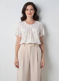 Bluză imprimeu floral mâneci scurte portocaliu PLURIELLES femme