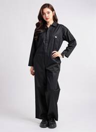 Salopetă-pantalon guler de bluză mâneci lungi negru DIXIE femeie