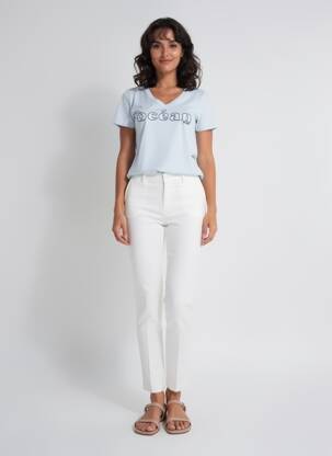 Tricou guler în v mâneci scurte albastru MISE AU GREEN femeie