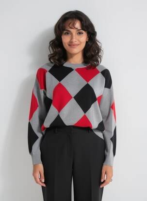 Pulover țesătură melanj mâneci lungi gri ESCORPION femeie
