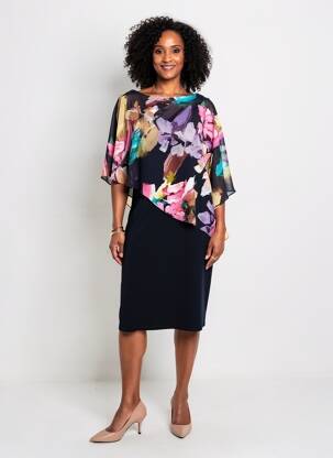 Rochie midi imprimeu floral mâneci 3/4 albastru JOSEPH RIBKOFF femeie