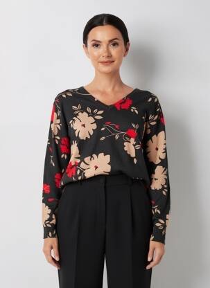Pulover guler în v mâneci lungi negru ESCORPION femeie