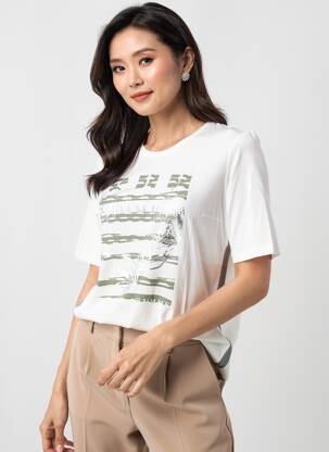 Tricou serigrafie mâneci scurte bej FRANK WALDER femeie