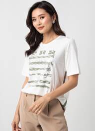 Tricou serigrafie mâneci scurte bej FRANK WALDER femme