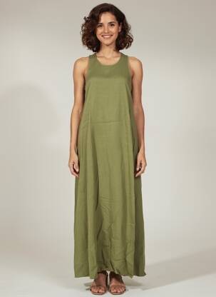 Rochie lungă croială evazată fără mâneci verde LAUREN VIDAL femeie