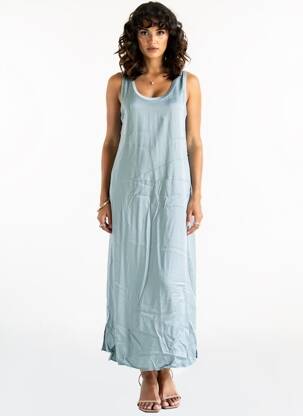 Rochie lungă croială evazată fără mâneci albastru LAUREN VIDAL femeie