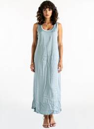 Rochie lungă croială evazată fără mâneci albastru LAUREN VIDAL femeie
