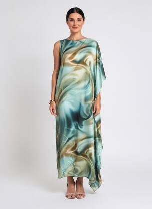 Rochie lungă imprimeu fantezie fără mâneci verde LAUREN VIDAL femeie
