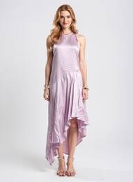 Rochie lungă croială evazată fără mâneci violet LAUREN VIDAL femeie