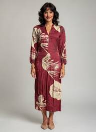 Rochie midi croială fluidă mâneci lungi violet LAUREN VIDAL femeie