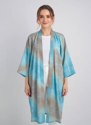 Jachete kimono mâneci lungi albastru LAUREN VIDAL femeie