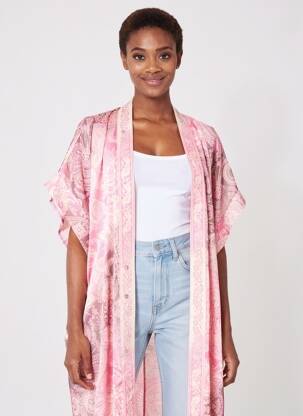 Jachete kimono guler în v roz LAUREN VIDAL femeie