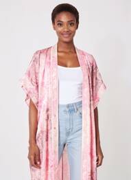 Jachete kimono guler în v roz LAUREN VIDAL femeie