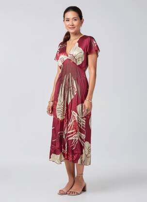 Rochie midi imprimeu fantezie mâneci scurte roșu LAUREN VIDAL femeie
