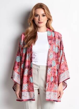 Jachete kimono mâneci lungi roz LAUREN VIDAL femeie