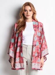 Jachete kimono mâneci lungi roz LAUREN VIDAL femeie