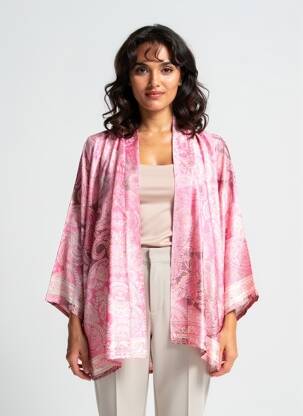 Jachete kimono mâneci lungi roz LAUREN VIDAL femeie