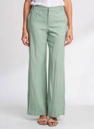 Pantalon larg țesătură crep mărime normală verde LAUREN VIDAL femeie