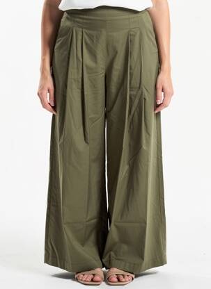 Pantalon larg țesătură poplin mărime normală verde LAUREN VIDAL femeie