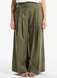 Pantalon larg țesătură poplin mărime normală verde LAUREN VIDAL femeie