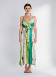 Rochie lungă imprimeu fantezie bretele subțiri verde MADE IN ITALY femme