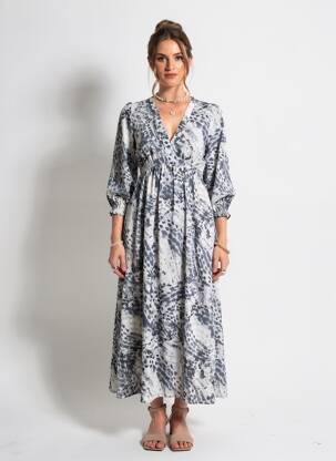 Rochie midi croială fluidă mâneci lungi gri IN APRIL 1986 femeie