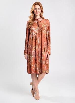 Rochie midi croială fluidă mâneci lungi maro LAST QUEEN femeie
