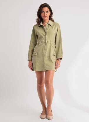 Rochie scurtă mâneci lungi mâneci lungi verde PLACE DU JOUR femeie