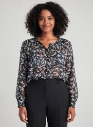 Cămașă imprimeu fantezie mâneci lungi negru GOA femme