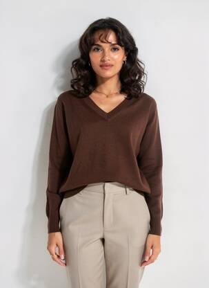 Pulover croială cambrată mâneci lungi maro MADE IN ITALY femeie
