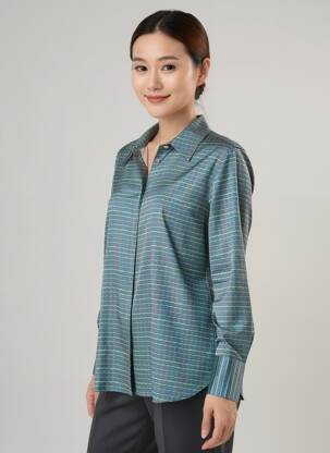 Cămașă croială fluidă mâneci lungi albastru TINTA STYLE femeie