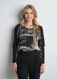 Tricou imprimeu fantezie mâneci lungi negru GERVA femeie