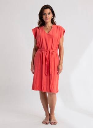 Rochie midi țesătură crep mâneci scurte roșu LE PETIT BAIGNEUR femeie