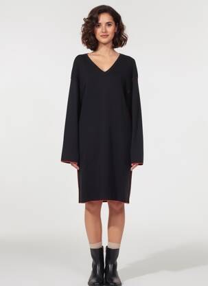 Rochie pulover guler în v mâneci lungi negru LE PETIT BAIGNEUR femeie
