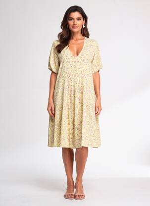 Rochie midi imprimeu floral mâneci scurte verde LE PETIT BAIGNEUR femeie