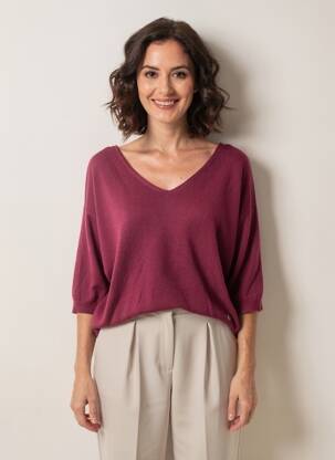 Pulover guler în v mâneci 3/4 violet LE PETIT BAIGNEUR femeie